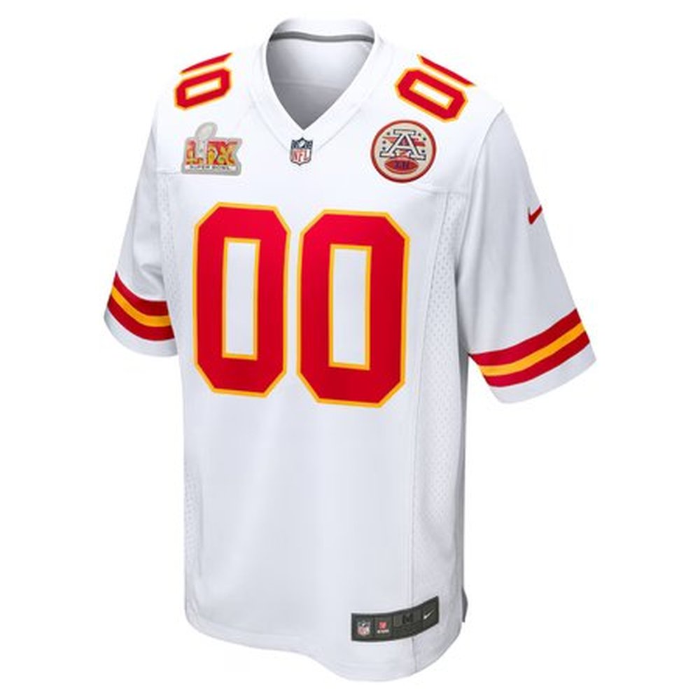 Men's Kansas City Chiefs White Super Bowl LIX Custom Game Jersey 