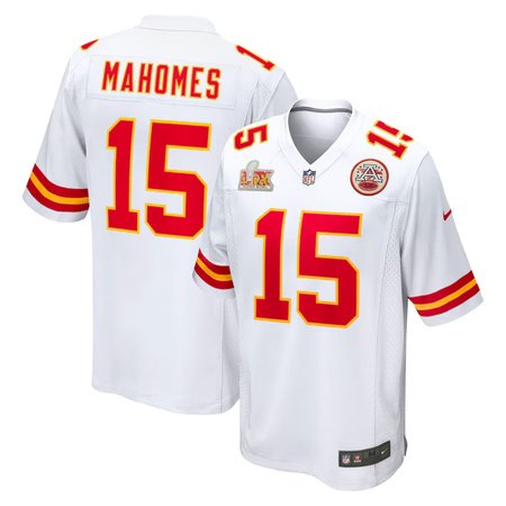Men's Kansas City Chiefs Patrick Mahomes White Super Bowl LIX Game Jersey 