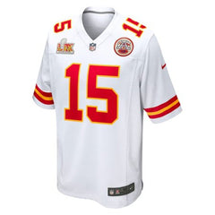 Men's Kansas City Chiefs Patrick Mahomes White Super Bowl LIX Game Jersey 