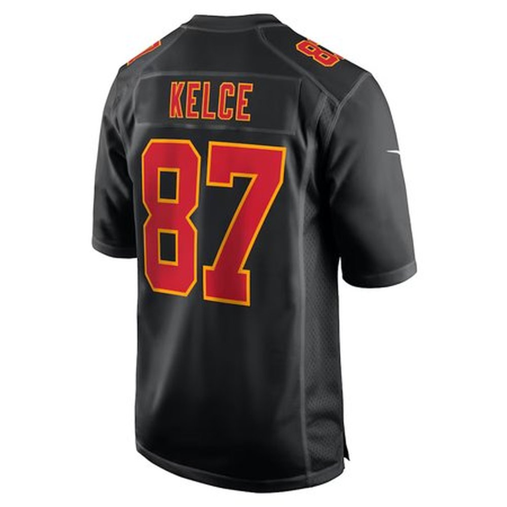 Men's Kansas City Chiefs Travis Kelce Carbon Black Super Bowl LIX Fashion Game Jersey 