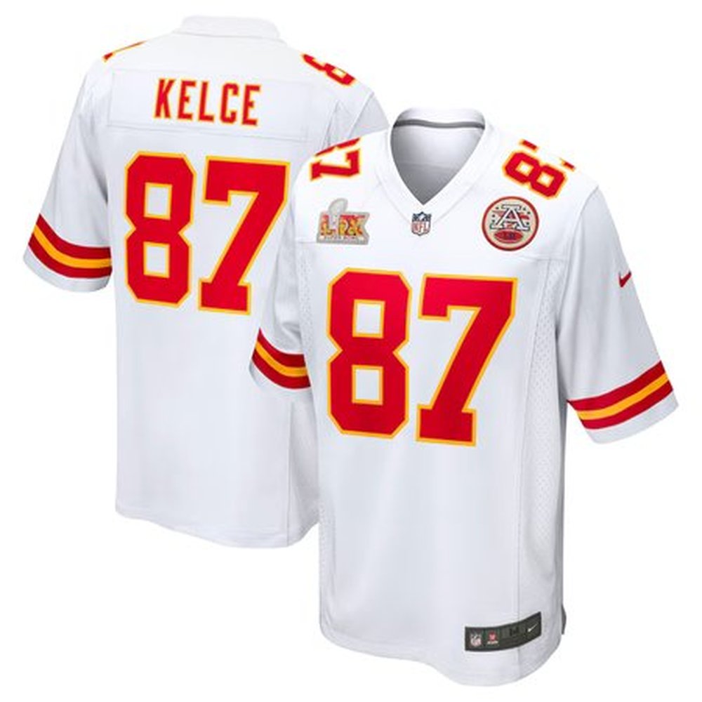 Men's Kansas City Chiefs Travis Kelce White Super Bowl LIX Game Jersey 