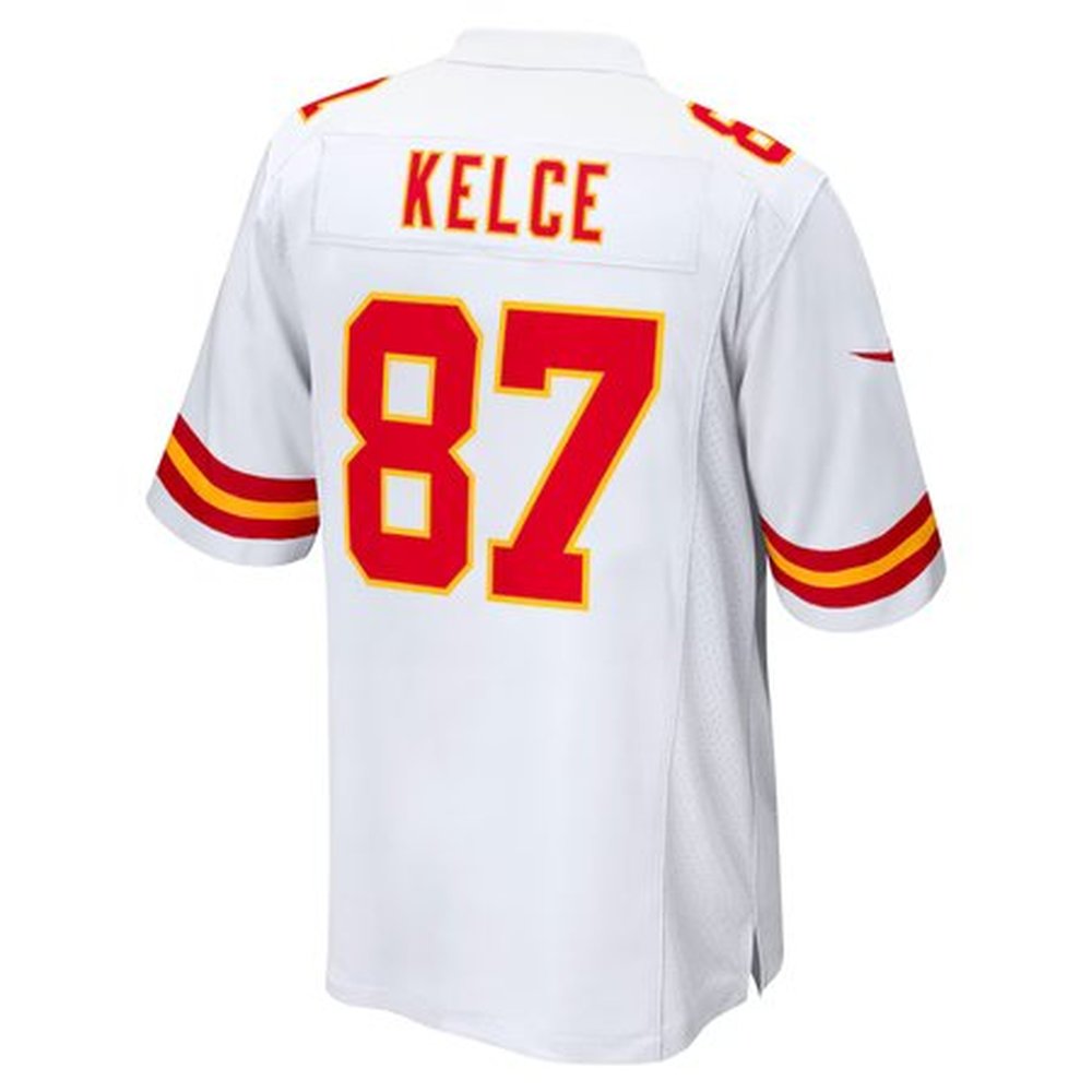 Men's Kansas City Chiefs Travis Kelce White Super Bowl LIX Game Jersey 