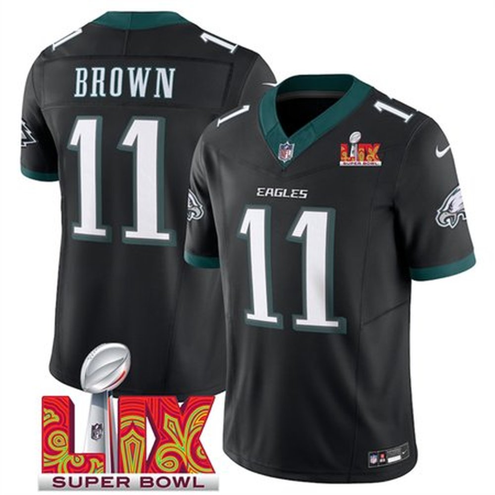 Men's Philadelphia Eagles #11 A.J. Brown Black 2025 Super Bowl LIX Patch New F.U.S.E. Vapor Untouchable Limited Stitched Football Jersey 