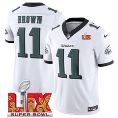 Men's Philadelphia Eagles #11 A.J. Brown White 2025 Super Bowl LIX Patch New F.U.S.E. Vapor Untouchable Limited Stitched Football Jersey 