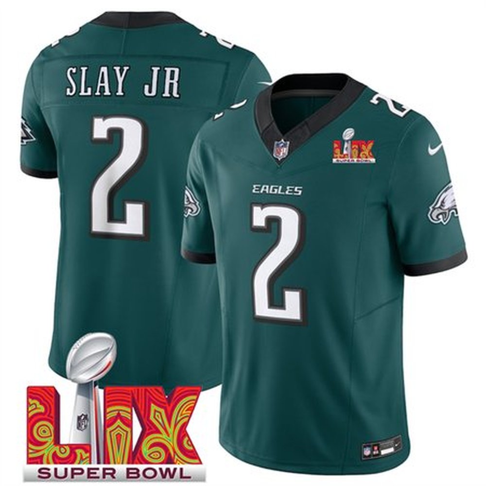 Men's Philadelphia Eagles #2 Darius Slay JR Green 2025 Super Bowl LIX Patch New F.U.S.E. Vapor Limited Stitched Football Jersey 