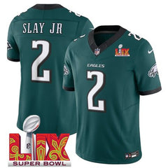 Men's Philadelphia Eagles #2 Darius Slay JR Green 2025 Super Bowl LIX Patch New F.U.S.E. Vapor Limited Stitched Football Jersey 