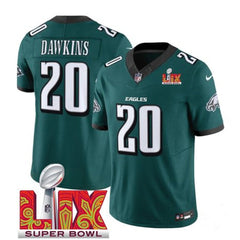 Men's Philadelphia Eagles #20 Brian Dawkins Green 2025 Super Bowl LIX Patch New F.U.S.E. Vapor Limited Stitched Football Jersey 