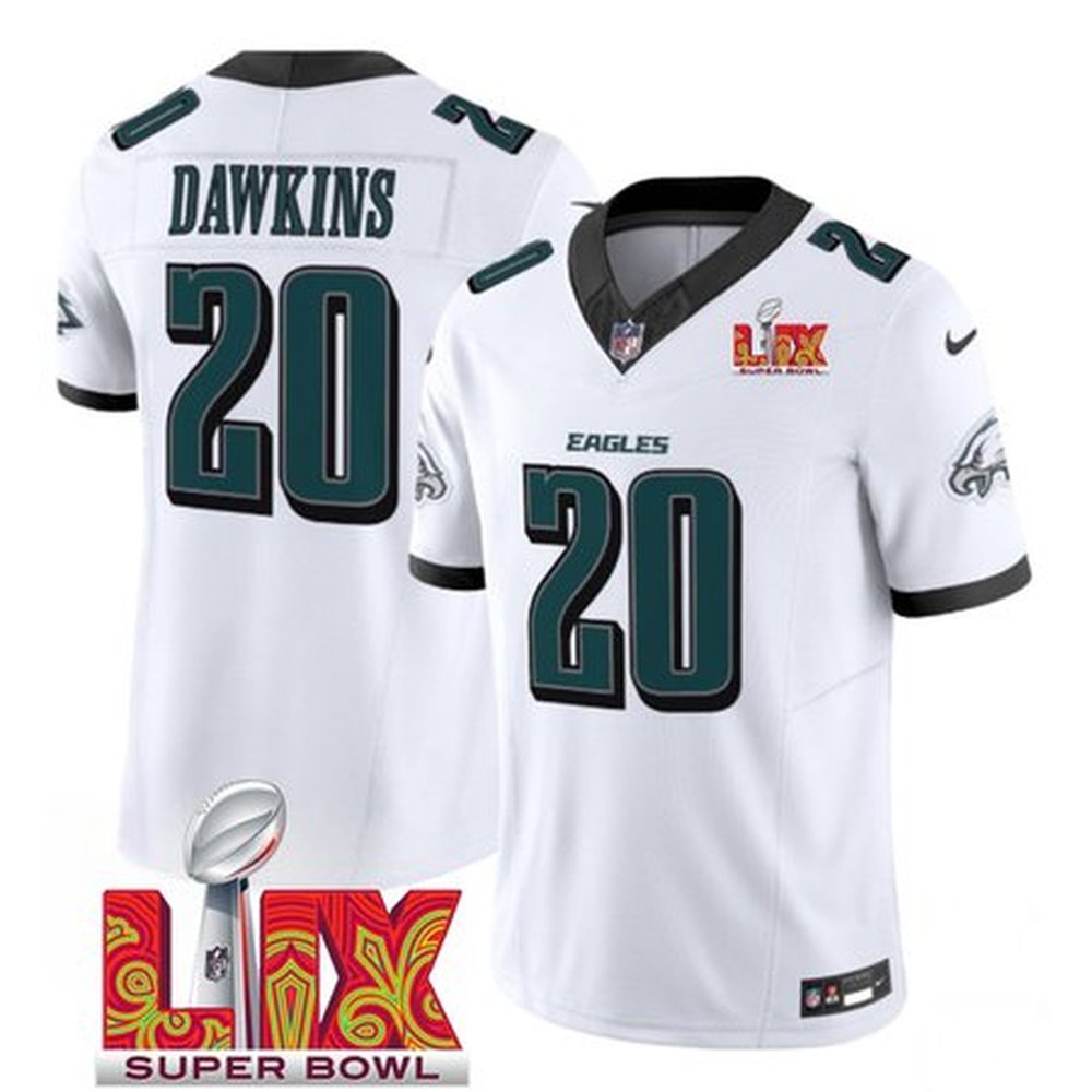 Men's Philadelphia Eagles #20 Brian Dawkins White 2025 Super Bowl LIX Patch New F.U.S.E. Vapor Limited Stitched Football Jersey 