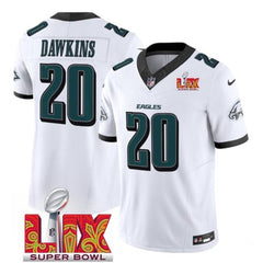 Men's Philadelphia Eagles #20 Brian Dawkins White 2025 Super Bowl LIX Patch New F.U.S.E. Vapor Limited Stitched Football Jersey 