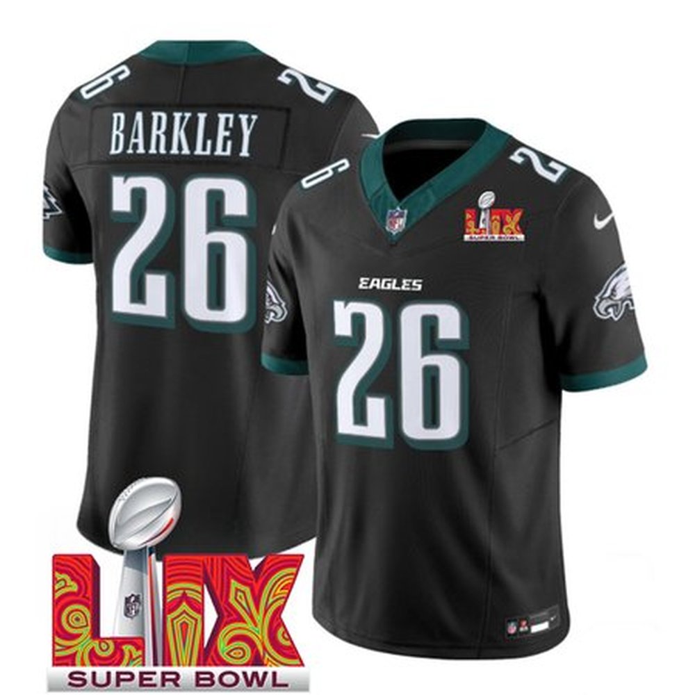 Men's Philadelphia Eagles #26 Saquon Barkley Black 2025 Super Bowl LIX Patch New F.U.S.E. Vapor Untouchable Limited Stitched Football Jersey 