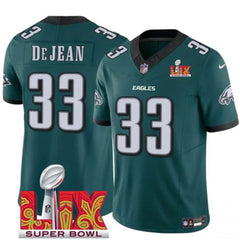 Men's Philadelphia Eagles #33 Cooper DeJean Green 2025 Super Bowl LIX Patch New F.U.S.E. Vapor Untouchable Limited Stitched Football Jersey 
