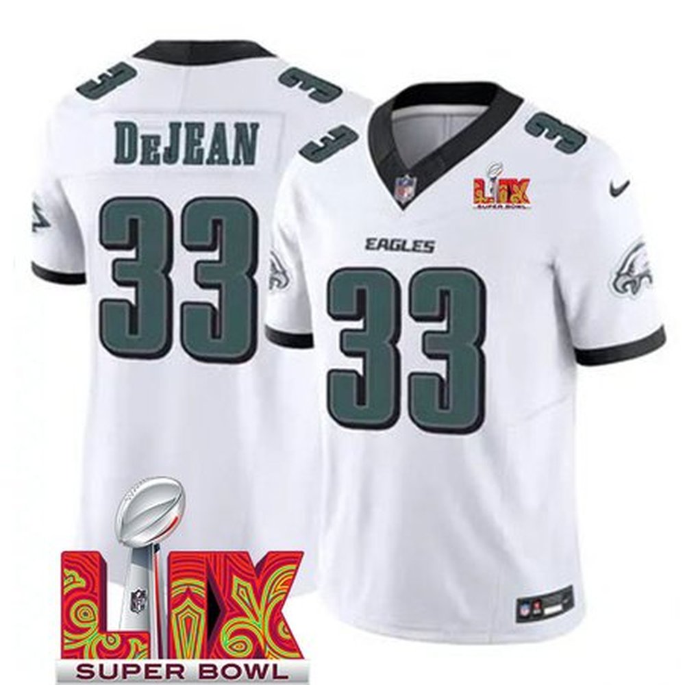Men's Philadelphia Eagles #33 Cooper DeJean White 2025 Super Bowl LIX Patch New F.U.S.E. Vapor Untouchable Limited Stitched Football Jersey 