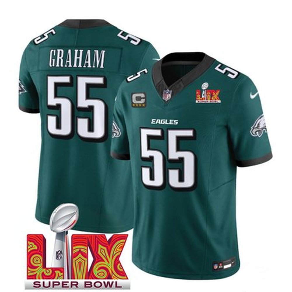 Men's Philadelphia Eagles #55 Brandon Graham Green 2025 Super Bowl LIX Patch And 4-Star C Patch New F.U.S.E. Vapor Limited Stitched Football Jersey 