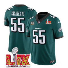 Men's Philadelphia Eagles #55 Brandon Graham Green 2025 Super Bowl LIX Patch And 4-Star C Patch New F.U.S.E. Vapor Limited Stitched Football Jersey 