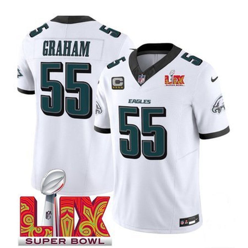 Men's Philadelphia Eagles #55 Brandon Graham White 2025 Super Bowl LIX Patch And 4-Star C Patch New F.U.S.E. Vapor Limited Stitched Football Jersey 