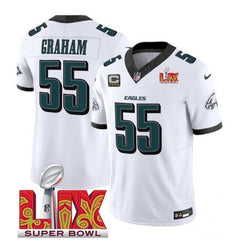 Men's Philadelphia Eagles #55 Brandon Graham White 2025 Super Bowl LIX Patch And 4-Star C Patch New F.U.S.E. Vapor Limited Stitched Football Jersey 