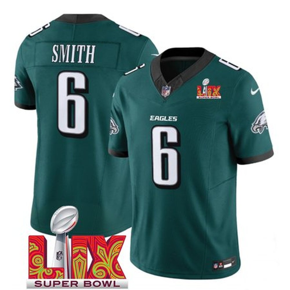 Men's Philadelphia Eagles #6 DeVonta Smith Green 2025 Super Bowl LIX Patch New F.U.S.E. Vapor Limited Stitched Football Jersey 