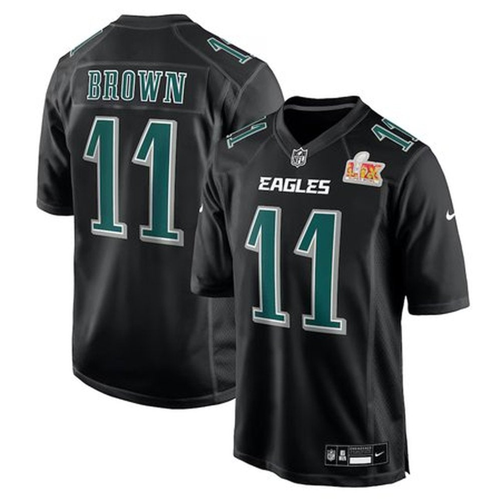 Men's Philadelphia Eagles A.J. Brown Carbon Black Super Bowl LIX Fashion Game Player Jersey 