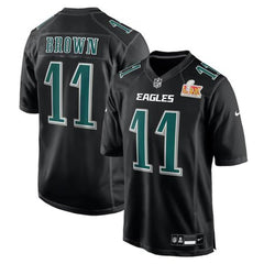 Men's Philadelphia Eagles A.J. Brown Carbon Black Super Bowl LIX Fashion Game Player Jersey 
