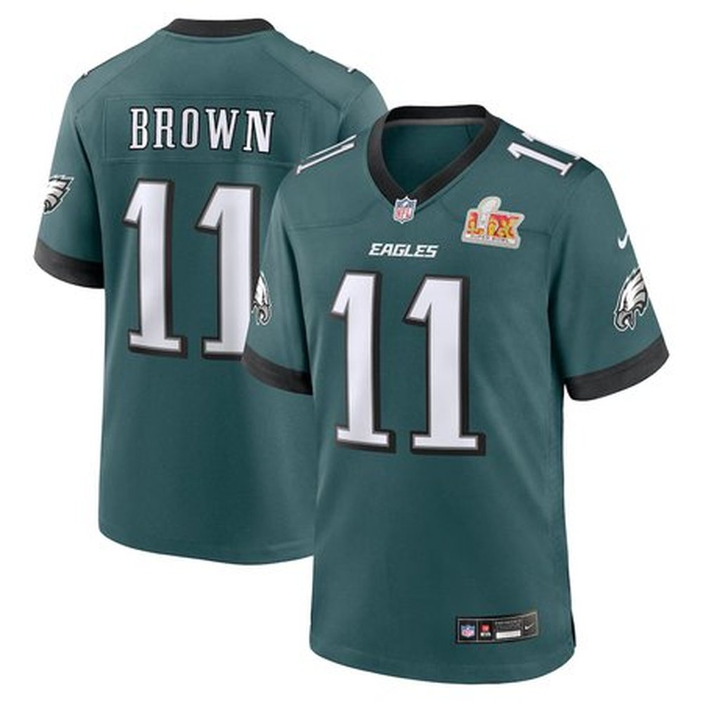 Men's Philadelphia Eagles A.J. Brown Midnight Green Super Bowl LIX Game Player Jersey 