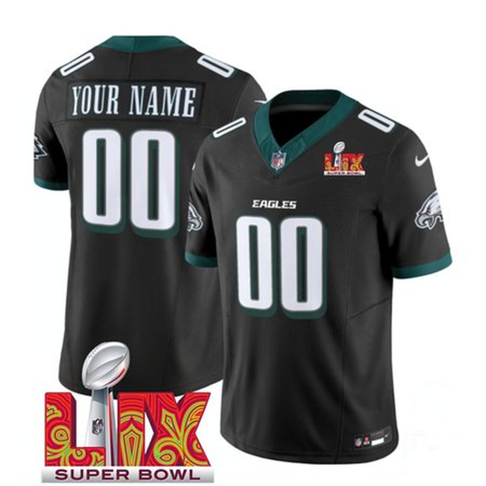 Men's Philadelphia Eagles Active Player Custom Black 2025 Super Bowl LIX Patch New F.U.S.E. Vapor Limited Stitched Football Jersey 
