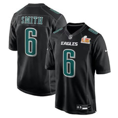 Men's Philadelphia Eagles DeVonta Smith Carbon Black Super Bowl LIX Fashion Game Player Jersey 