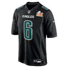 Men's Philadelphia Eagles DeVonta Smith Carbon Black Super Bowl LIX Fashion Game Player Jersey 