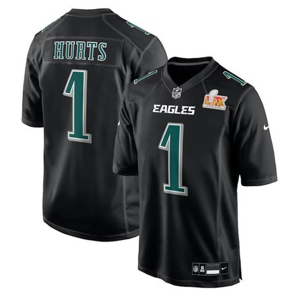 Men's Philadelphia Eagles Jalen Hurts Carbon Black Super Bowl LIX Fashion Game Player Jersey 