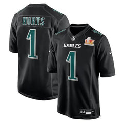Men's Philadelphia Eagles Jalen Hurts Carbon Black Super Bowl LIX Fashion Game Player Jersey 