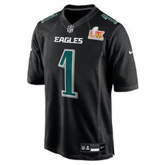 Men's Philadelphia Eagles Jalen Hurts Carbon Black Super Bowl LIX Fashion Game Player Jersey 