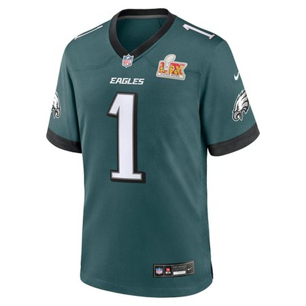 Men's Philadelphia Eagles Jalen Hurts Midnight Green Super Bowl LIX Game Player Jersey 
