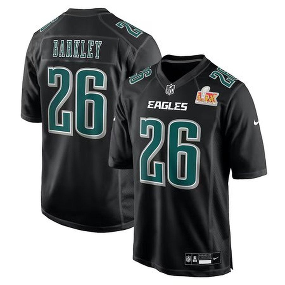 Men's Philadelphia Eagles Saquon Barkley Carbon Black Super Bowl LIX Fashion Game Player Jersey 