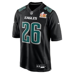 Men's Philadelphia Eagles Saquon Barkley Carbon Black Super Bowl LIX Fashion Game Player Jersey 