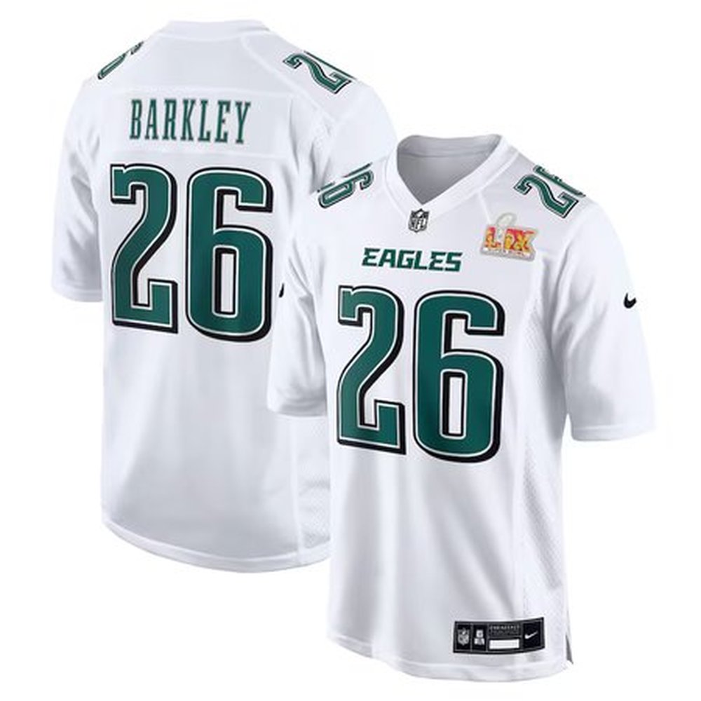 Men's Philadelphia Eagles Saquon Barkley Tundra White Super Bowl LIX Fashion Game Player Jersey 