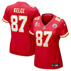 Women's Kansas City Chiefs Travis Kelce Red Super Bowl LIX Game Jersey 