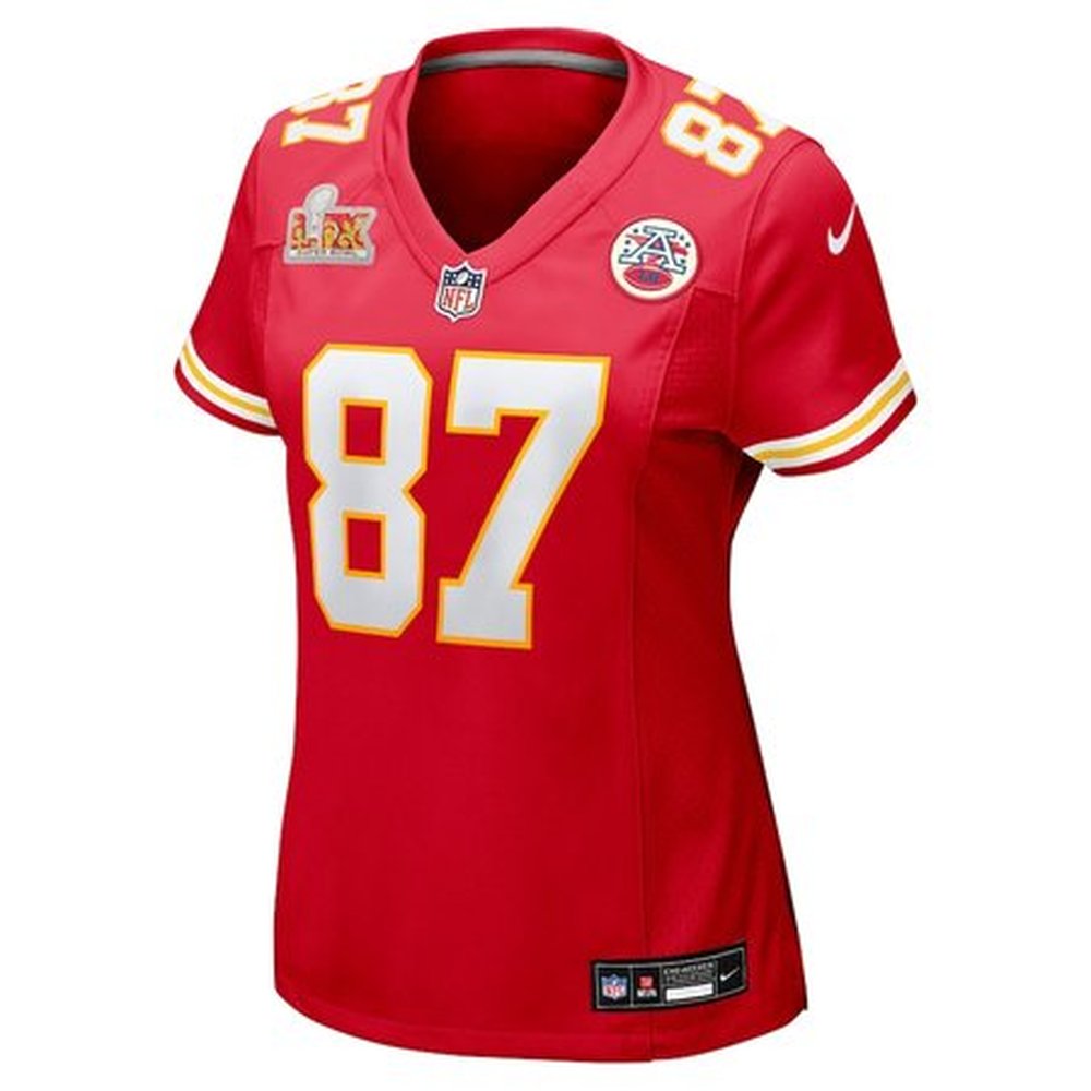 Women's Kansas City Chiefs Travis Kelce Red Super Bowl LIX Game Jersey 