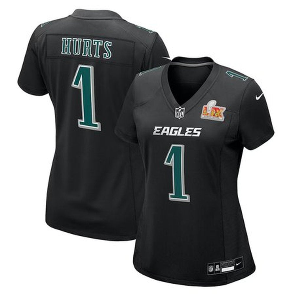 Women's Philadelphia Eagles Jalen Hurts Carbon Black Super Bowl LIX Fashion Game Player Jersey 