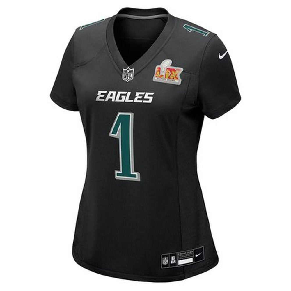 Women's Philadelphia Eagles Jalen Hurts Carbon Black Super Bowl LIX Fashion Game Player Jersey 