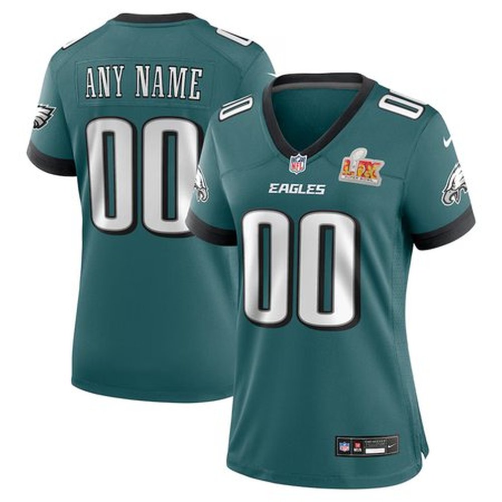 Women's Philadelphia Eagles Midnight Green Super Bowl LIX Custom Game Jersey 