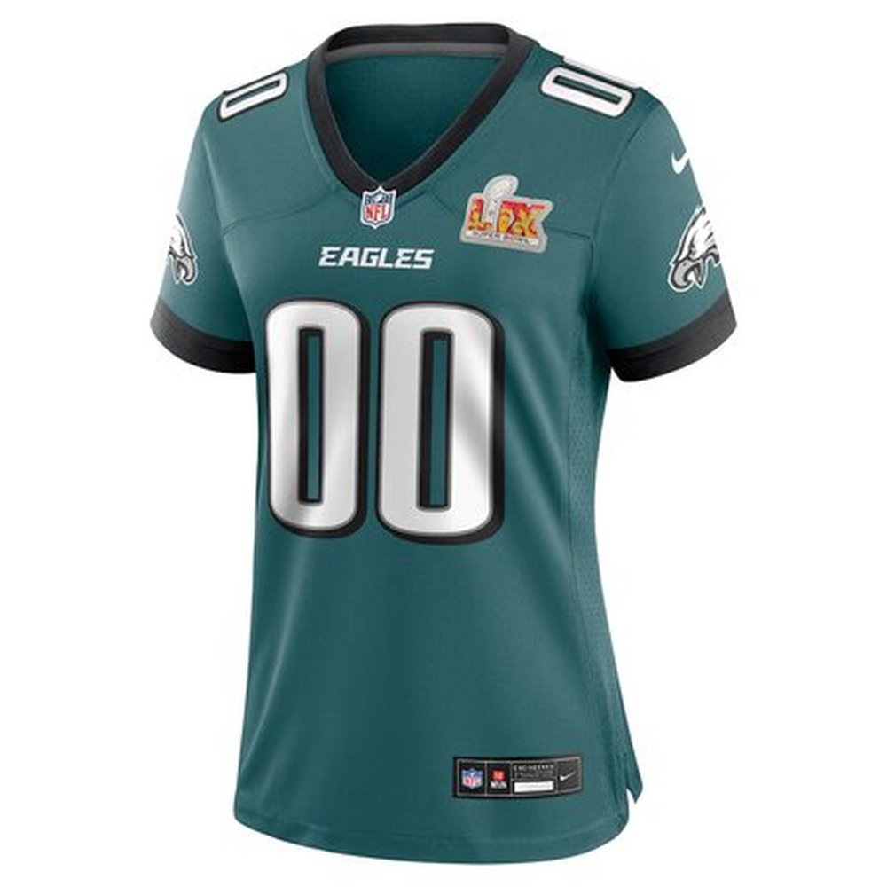 Women's Philadelphia Eagles Midnight Green Super Bowl LIX Custom Game Jersey 