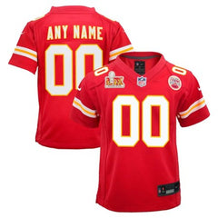 Youth Kansas City Chiefs Red Super Bowl LIX Custom Team Game Jersey 