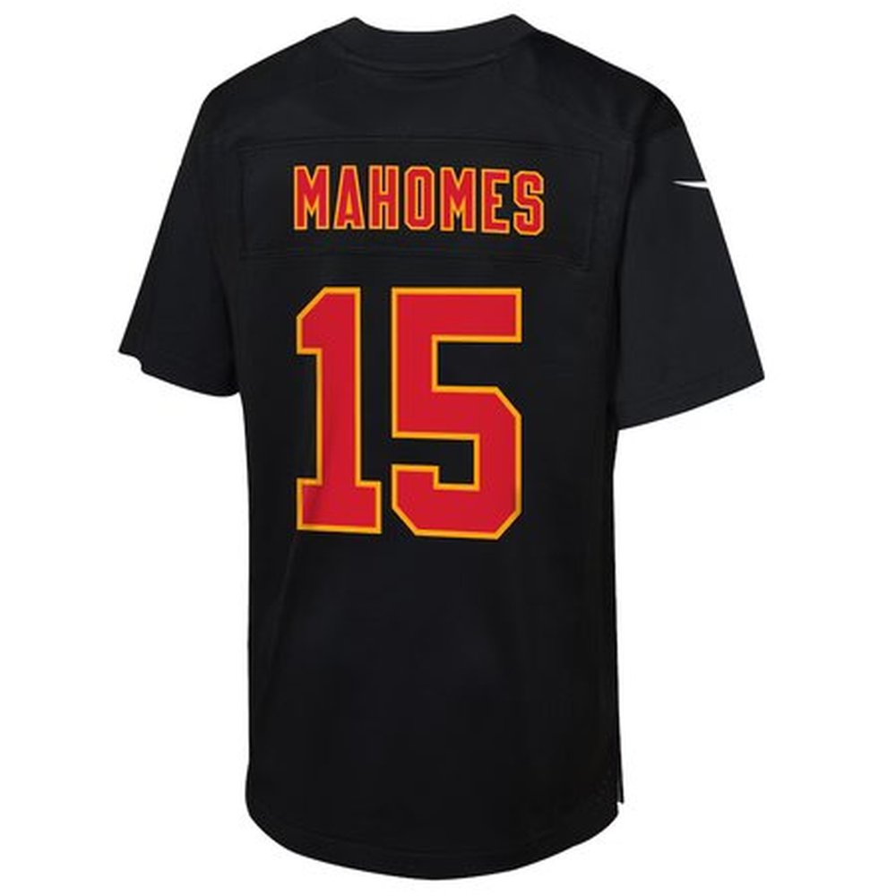 Youth Kansas City Chiefs Patrick Mahomes Carbon Black Super Bowl LIX Patch Fashion Game Jersey 