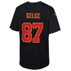 Youth Kansas City Chiefs Travis Kelce Carbon Black Super Bowl LIX Patch Fashion Game Jersey 