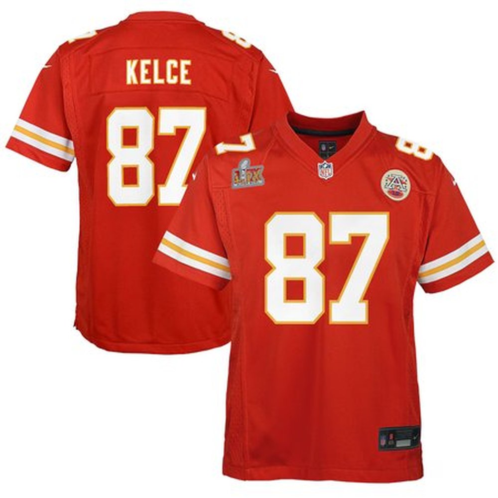 Youth Kansas City Chiefs Travis Kelce Red Super Bowl LIX Game Player Jersey 