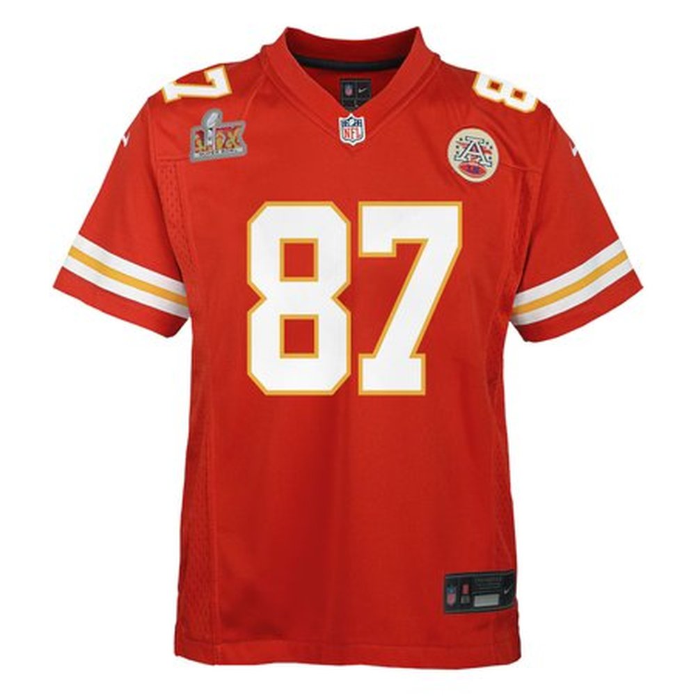 Youth Kansas City Chiefs Travis Kelce Red Super Bowl LIX Game Player Jersey 