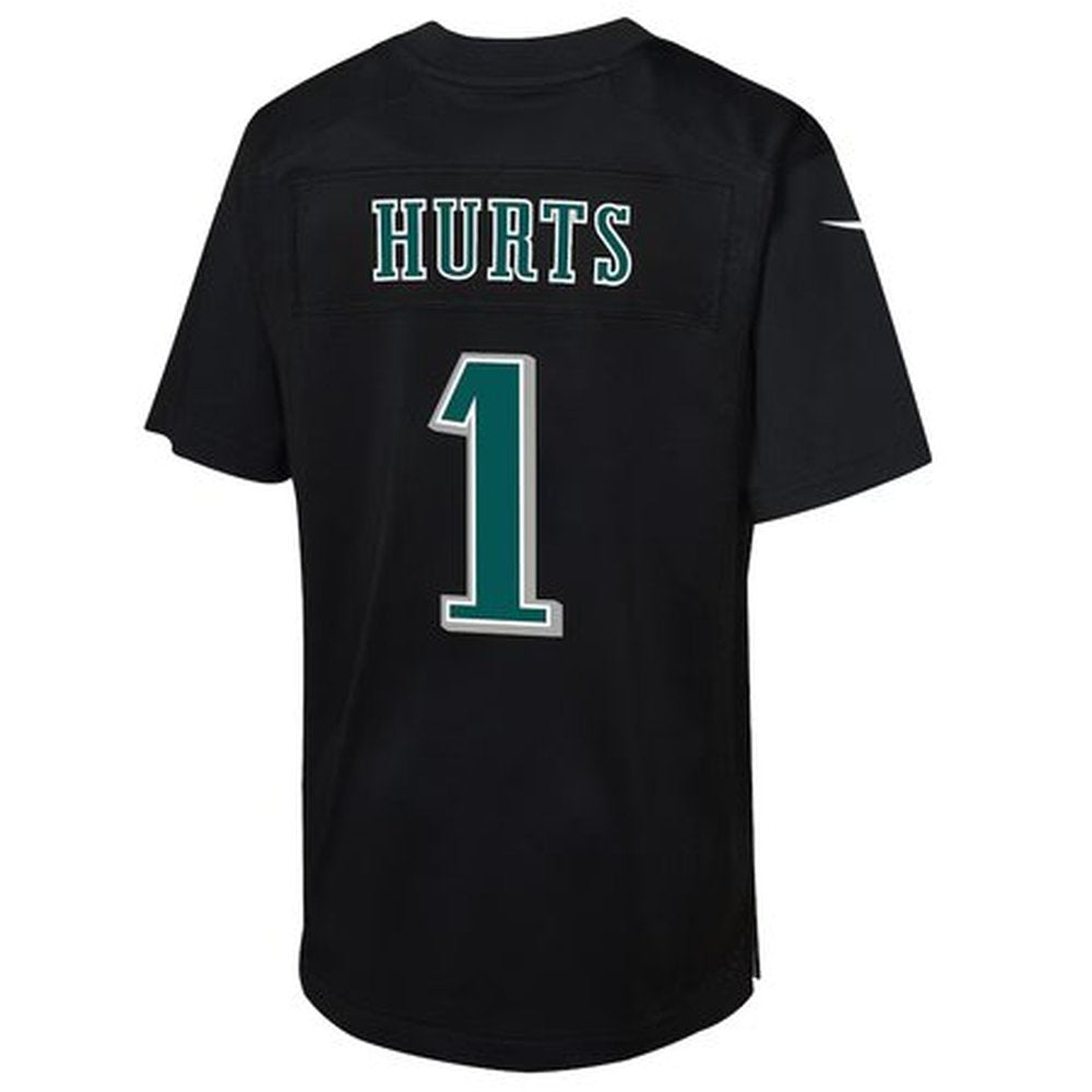 Youth Philadelphia Eagles Jalen Hurts Carbon Black Super Bowl LIX Patch Fashion Game Player Jersey 