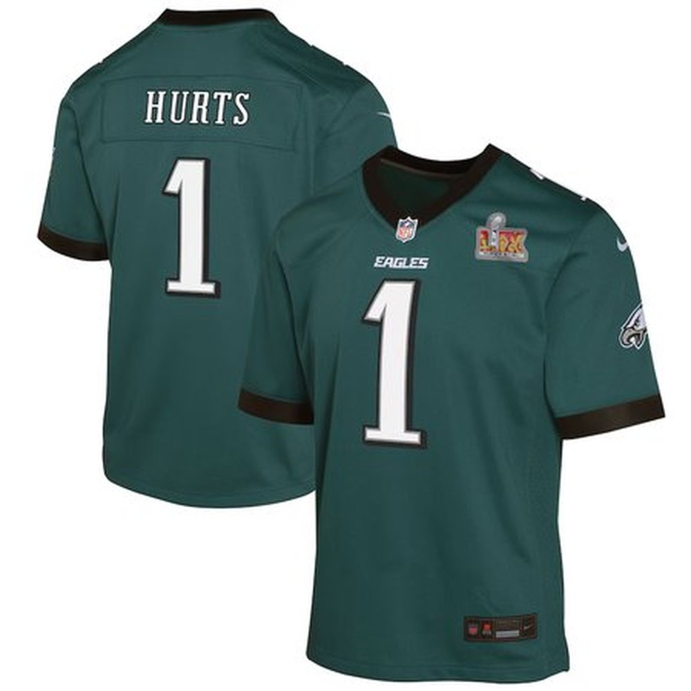 Youth Philadelphia Eagles Jalen Hurts Midnight Green Super Bowl LIX Game Player Jersey 