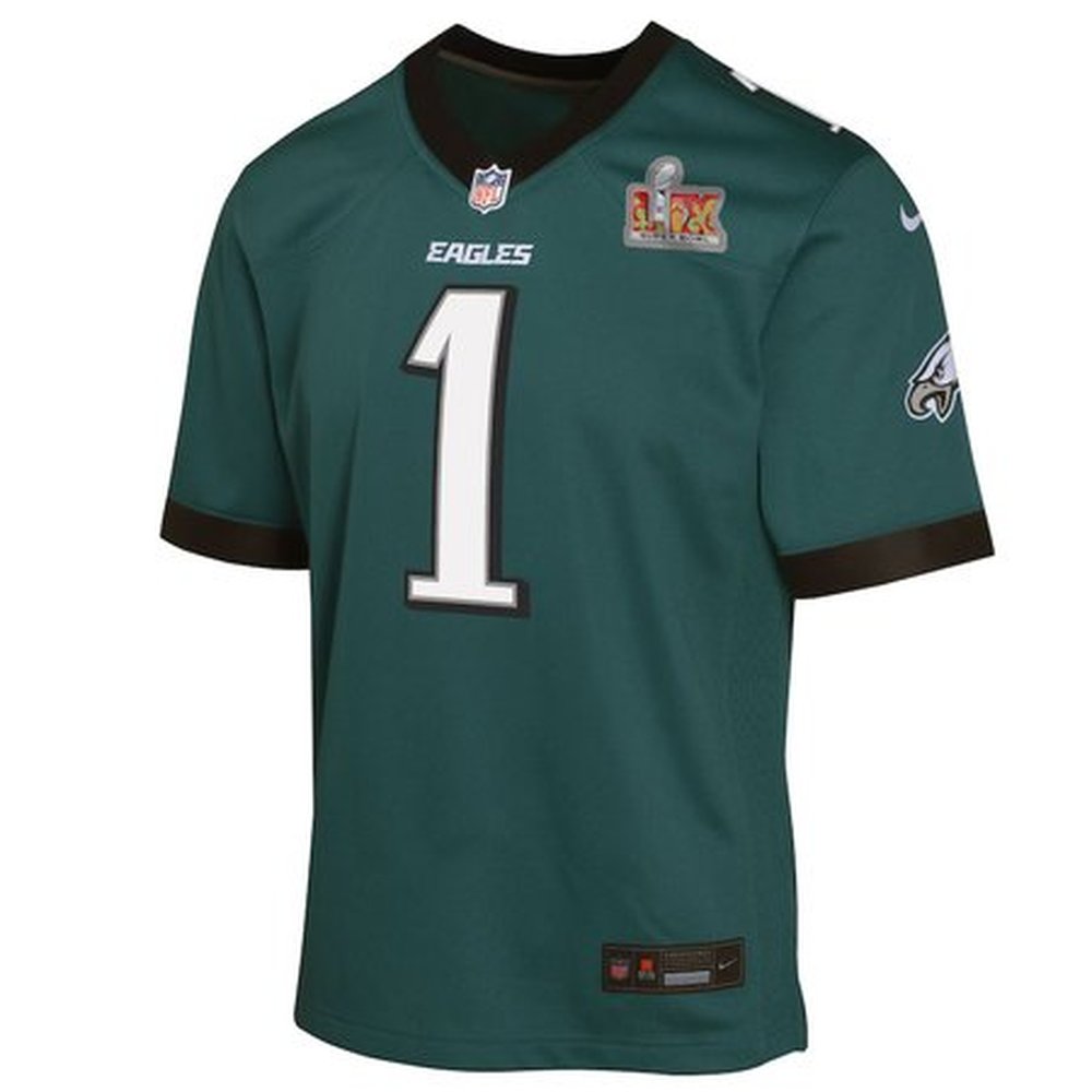 Youth Philadelphia Eagles Jalen Hurts Midnight Green Super Bowl LIX Game Player Jersey 