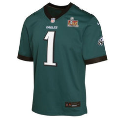 Youth Philadelphia Eagles Jalen Hurts Midnight Green Super Bowl LIX Game Player Jersey 