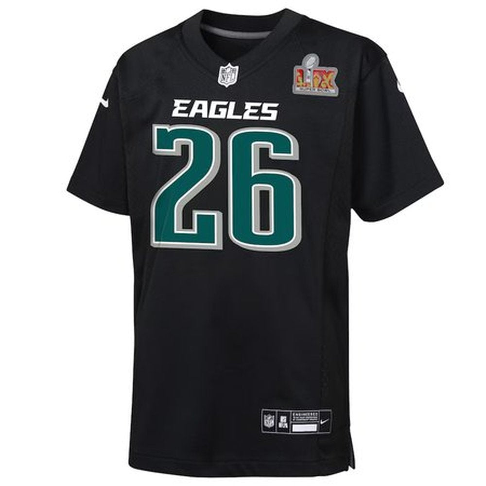Youth Philadelphia Eagles Saquon Barkley Carbon Black Super Bowl LIX Patch Fashion Game Player Jersey 